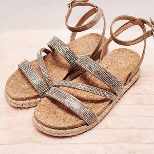 Kelly‎ & katie Dusty rose shimmer Sandals 6.5 bling rhinestones ankle strap